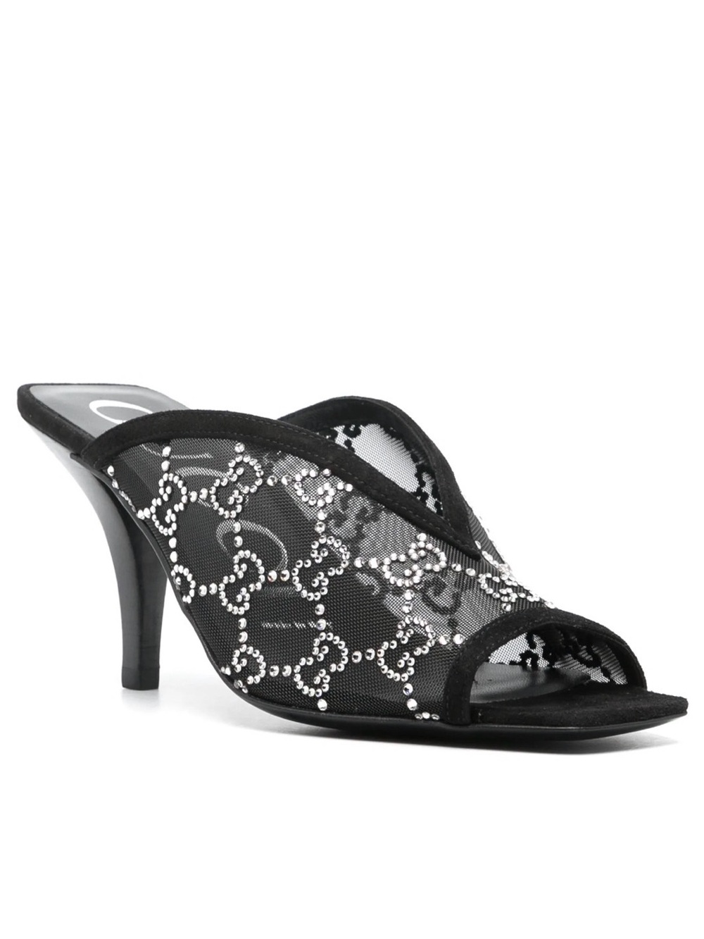Black Mesh Crystal-Heel Slide Mule Sandals - Size 42 New In Box